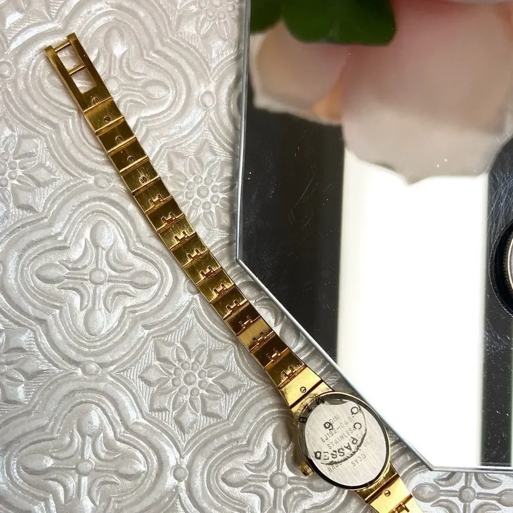 Vintage Elgin Gold-Tone Black Dial Dainty Dress Watch